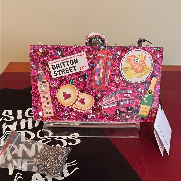 Kurt Geiger Pink Glitter London Box Clutch - Picture 9 of 12